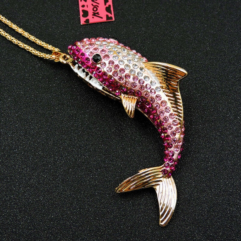 Betsey Johnson Rhinestone Whale Necklace